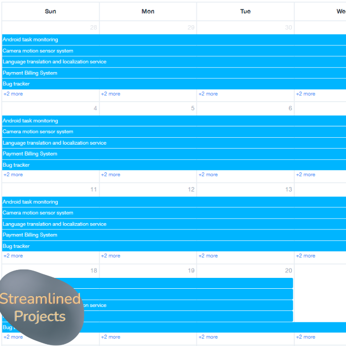 Calendar view of projects